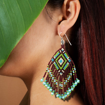 Brown Seed Bead  Pattern Beaded Handmade Earrings For Women