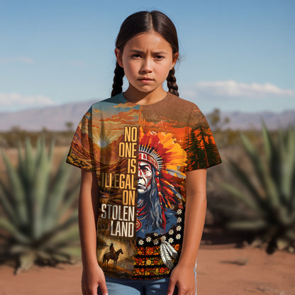 3D T-Shirt  "NO ONE IS ILLEGAL ON STOLEN LAND. WE WALK ON NATIVE LAND