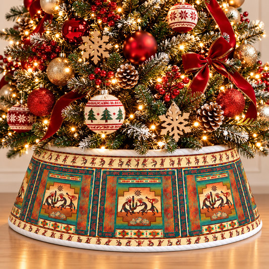 Quilted Christmas Tree Collar - Native American Kokopelli Flute Player Petroglyph Southwestern Tribal Art Desert Spirit Boho Christmas Decor
