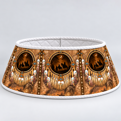 Quilted Christmas Tree Collar - Native American Dreamcatcher Horseback Riders Desert Sunset Tribal Spirit Feather Fringe Southwestern Christmas Decor