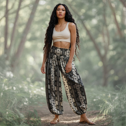 Print Harem Pants – Black & White Yoga Boho Clothes with Pockets