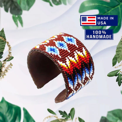 Native American Inspired Handmade Beaded Cuff Bracelet for Women