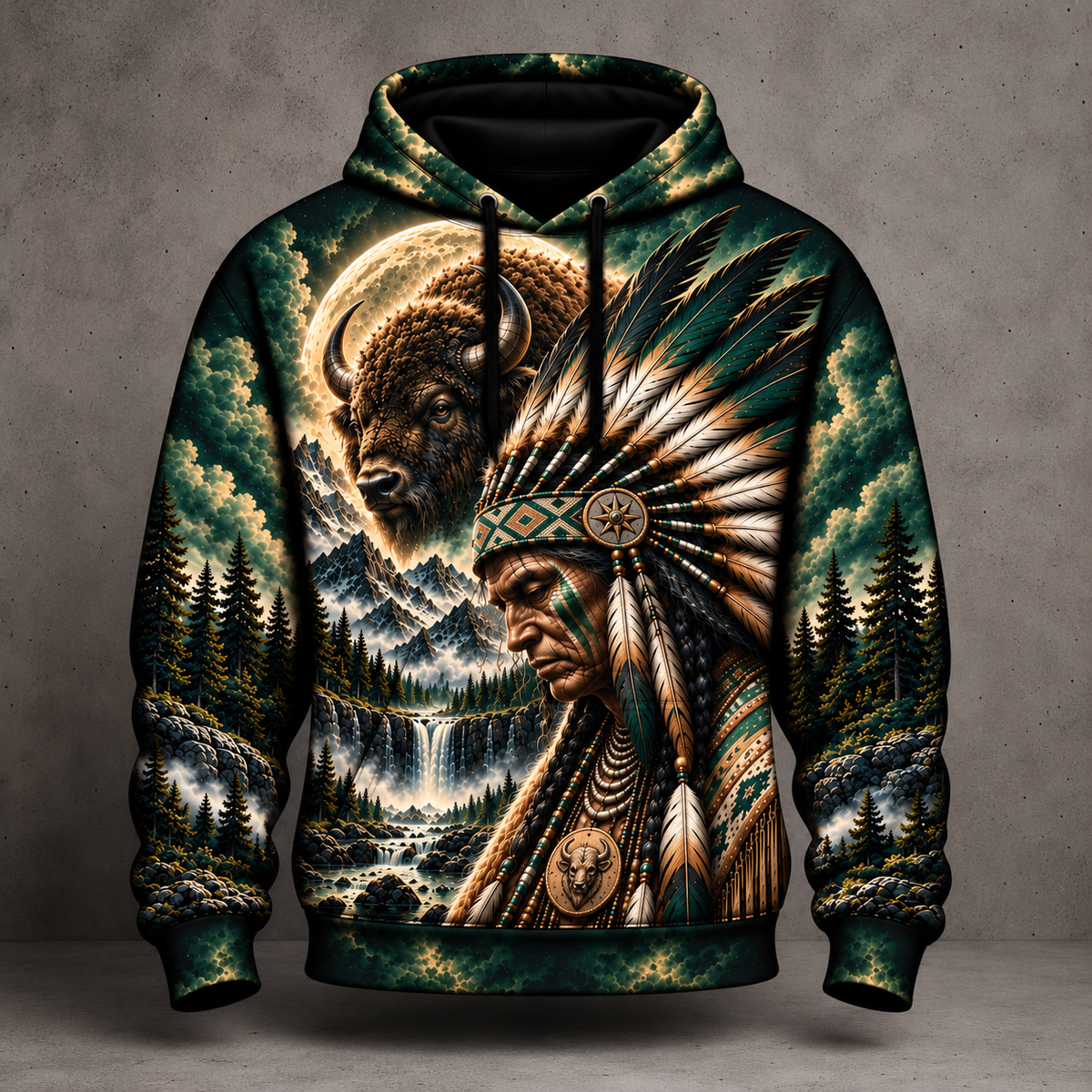 3D Hoodie Warriors of the Wild Spirit Native American Chief Ancient Power Tribal Legacy