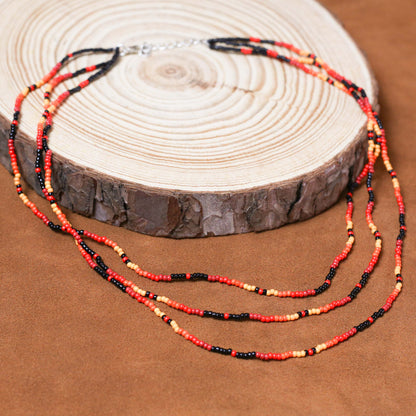 Sunset Harmony Beaded Necklace – Red, Orange, Yellow, and Black Design