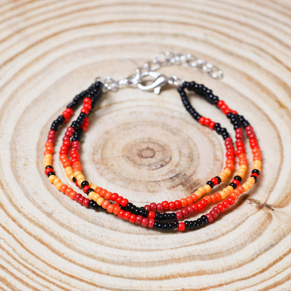 Sunset Glow Beaded Bracelet – Multi-Color Design with Red, Yellow, and Turquoise