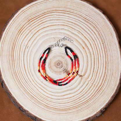 Sunset Harmony Beaded Necklace and Bracelets Set – Red, Orange, Yellow, and Black Design