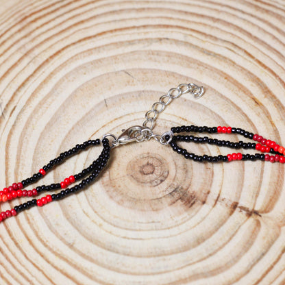 Sunset Harmony Beaded Necklace – Red, Orange, Yellow, and Black Design