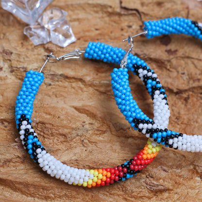 Handmade Dark Blue Pattern Beaded Earrings for Women