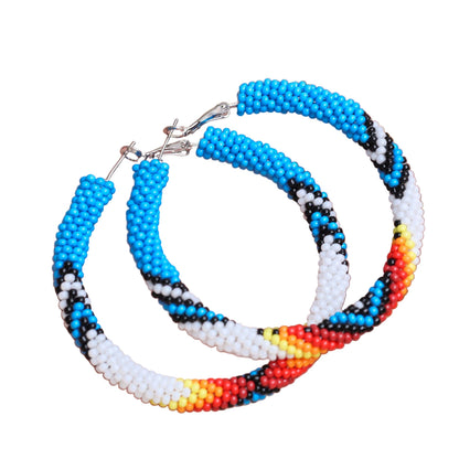 Handmade Dark Blue Pattern Beaded Earrings for Women