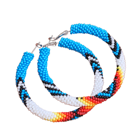 Handmade Dark Blue Pattern Beaded Earrings for Women
