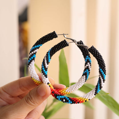 Handmade Black Dusk Pattern Beaded Earrings for Women