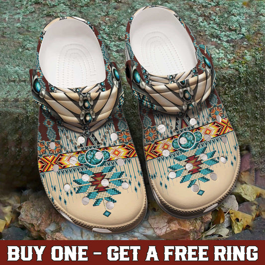 Clogs – Rustic Boho Style with Turquoise Stone & Traditional Patterns