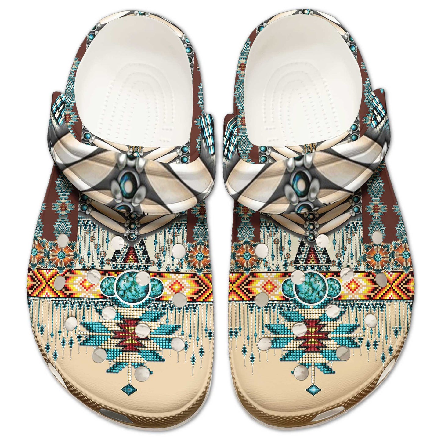 Clogs – Rustic Boho Style with Turquoise Stone & Traditional Patterns