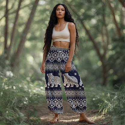 Tribal Bear Print Harem Pants  - Yoga Boho Clothes with Pockets