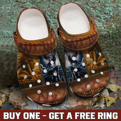 Native-Inspired Spirit Clogs – Tribal Chief & Wolf Art