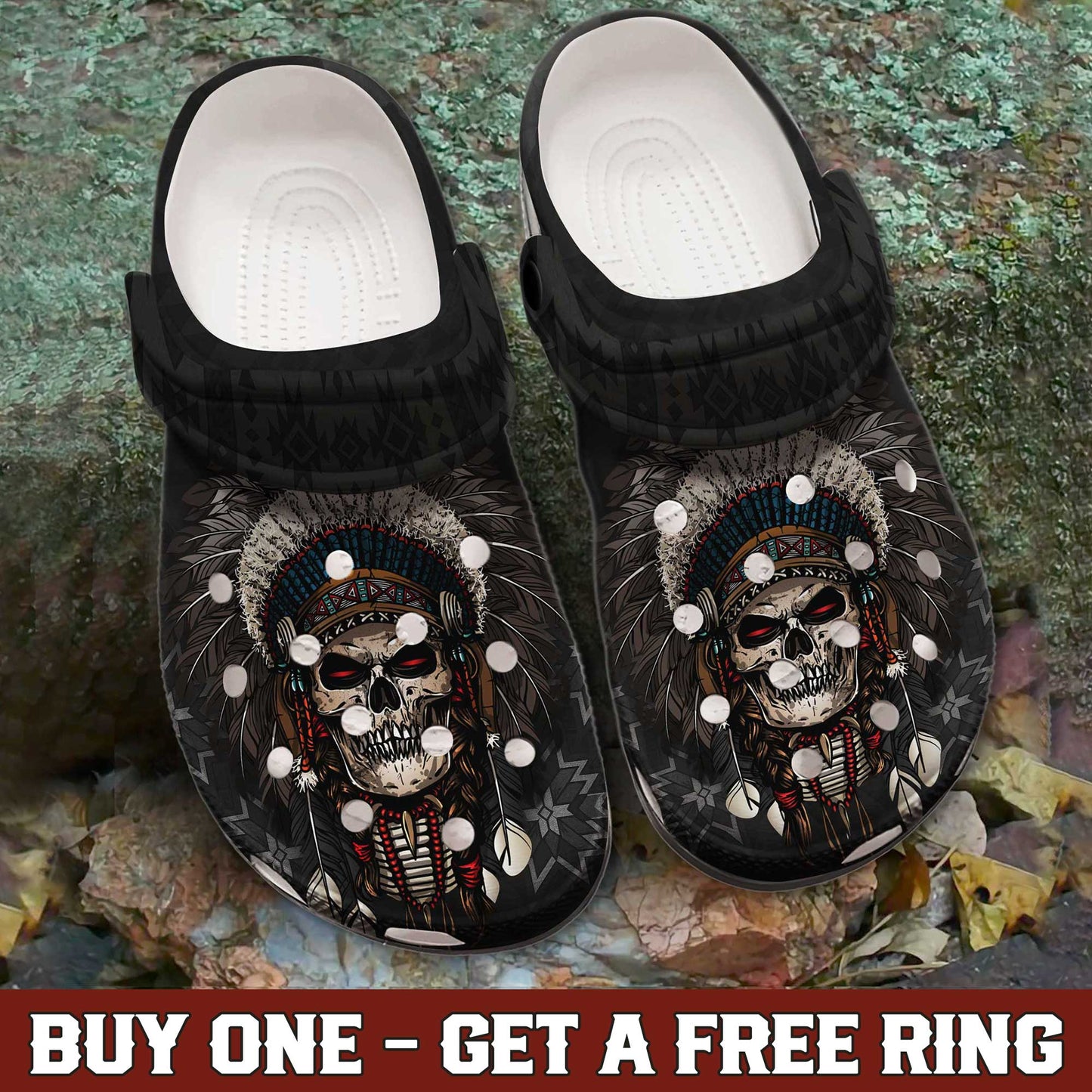 Tribal Skull Clogs for Men & Women – Native Style Feather Headdress Skull Print
