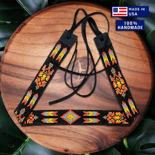 SALE 30% OFF - Native American Style Black Fire Seed Beads Turtle Beaded Hatband IBL