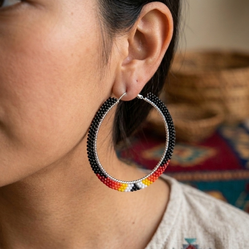 Handmade Beaded Hoop, Colorful Seed Bead Statement Earrings