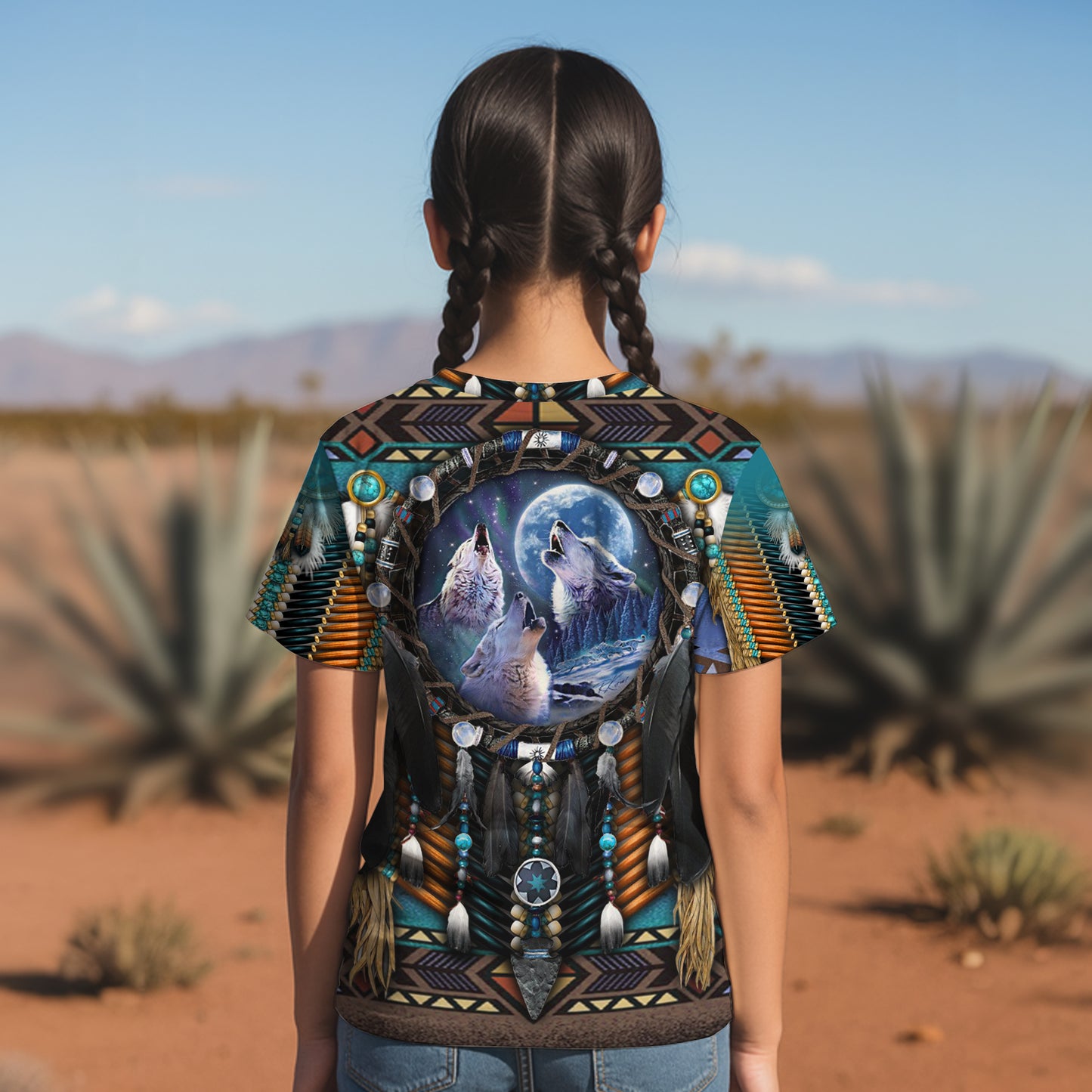 3D T-Shirt  "Native American Wolf Moon – Tribal Dreamcatcher Spirit"