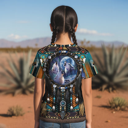3D T-Shirt  "Native American Wolf Moon – Tribal Dreamcatcher Spirit"