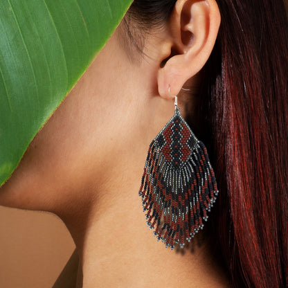 Brown Grey Beaded Handmade Earrings For Women