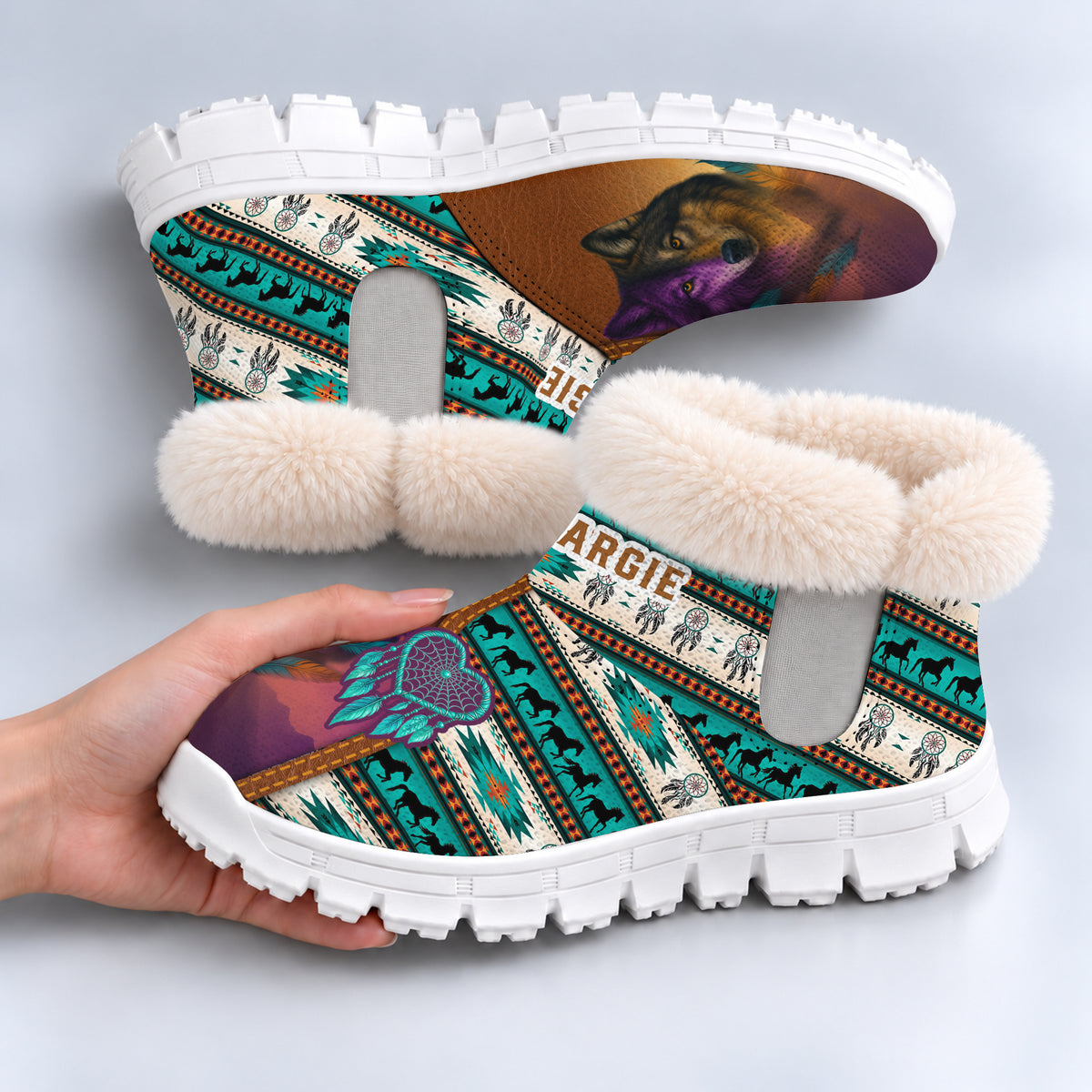 Personalized Snow Boots - Wolf & Dreamcatcher A Heartfelt Family Gift with Soul and Spirit