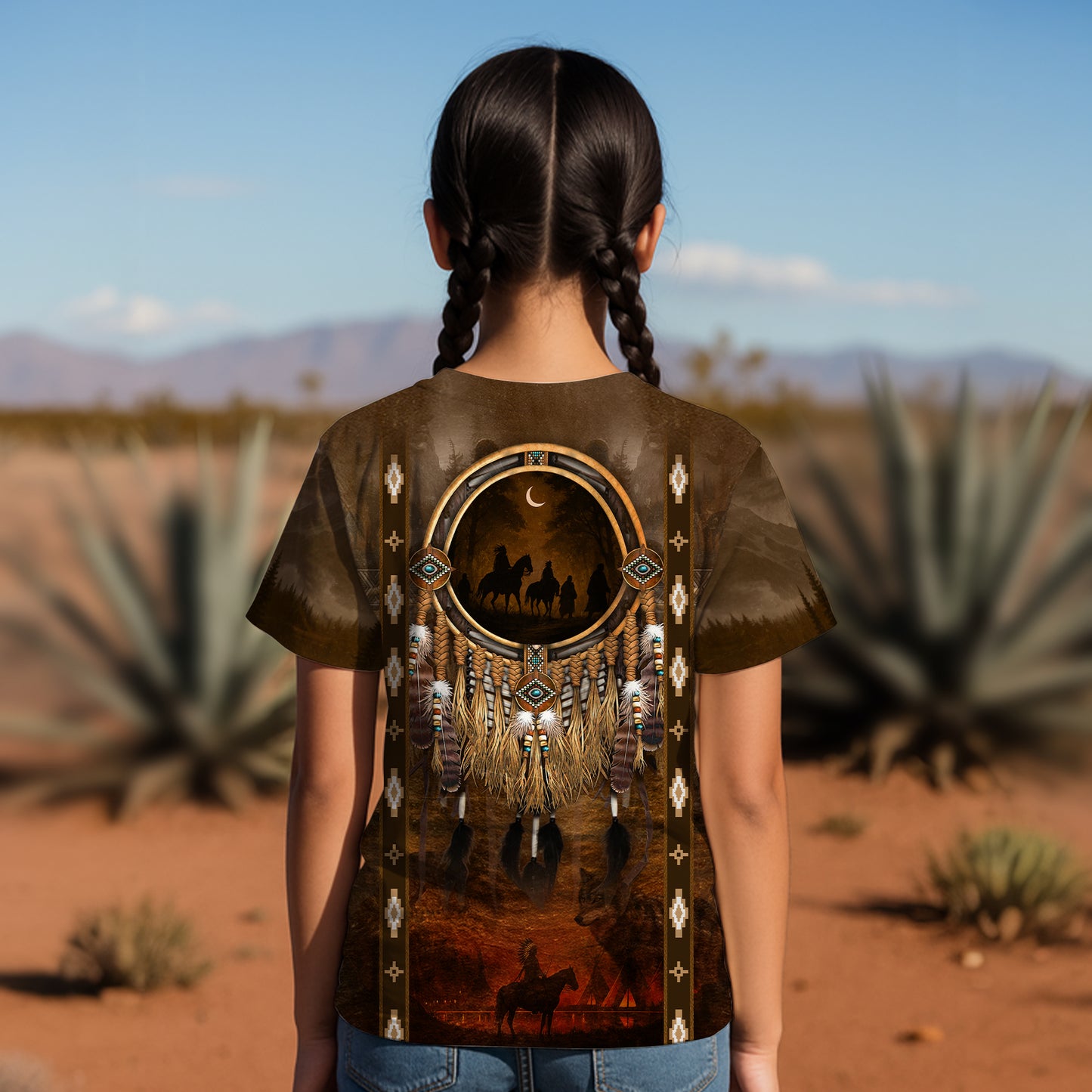 3D T-Shirt " Native Pattern 3D TribaL – Feather & Beaded Design with Moonlit Horse"