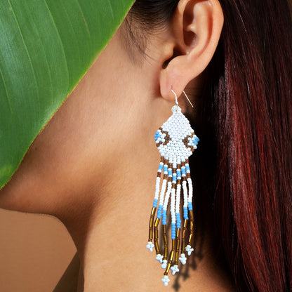 White Seed Beaded Handmade Earrings For Women