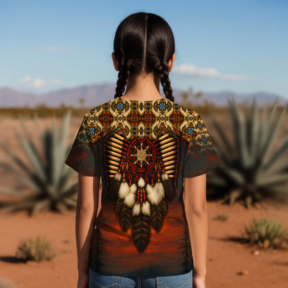 3D T-Shirt " Native Spirit Guardian – Sacred Bead & Feather Warrior"
