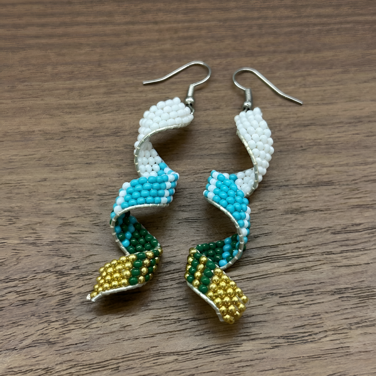 Sacred Spiral Handmade Beaded Drop Turquoise Earring