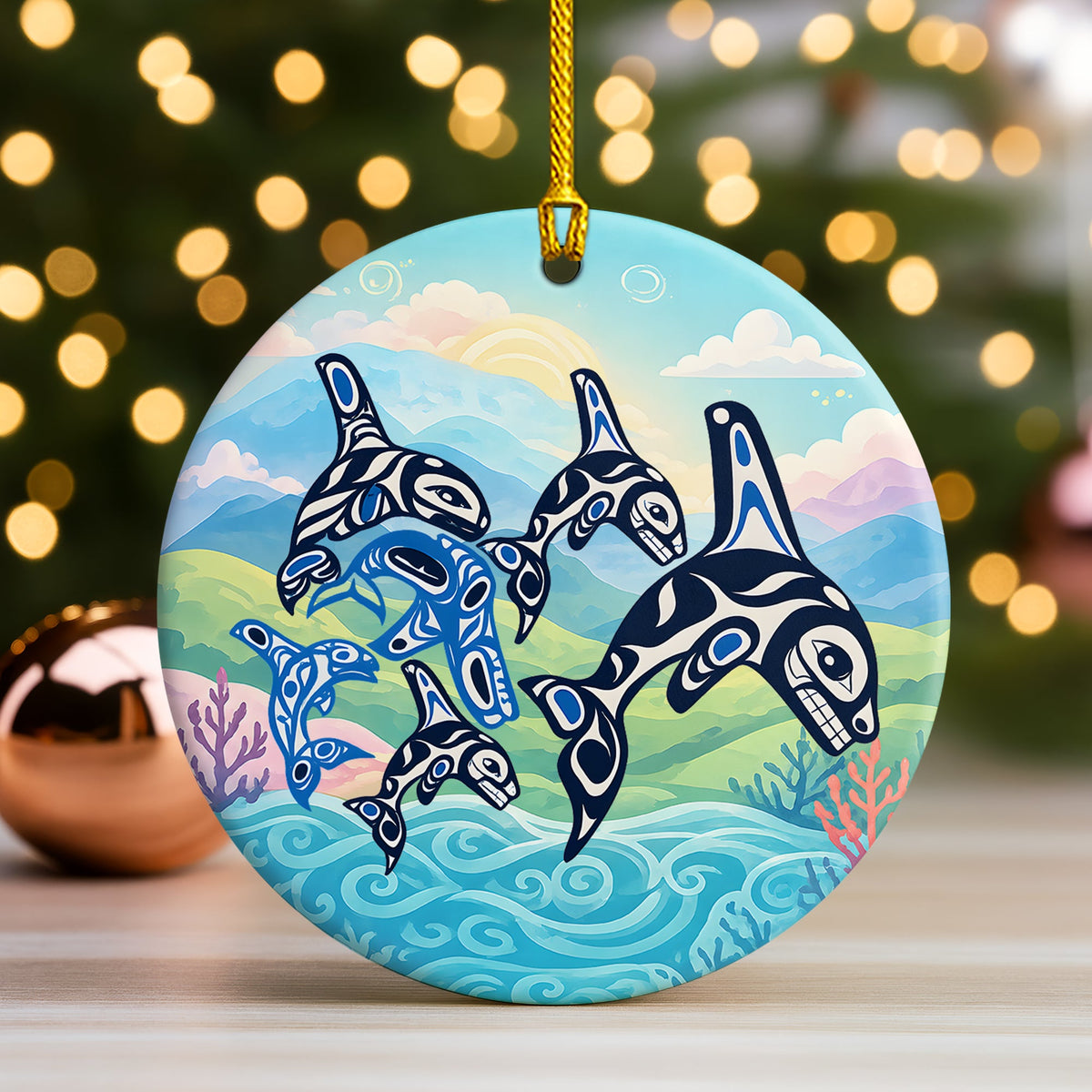 Orca Ceramic Ornament – Pacific Northwest Indigenous Art Christmas Tree Decor