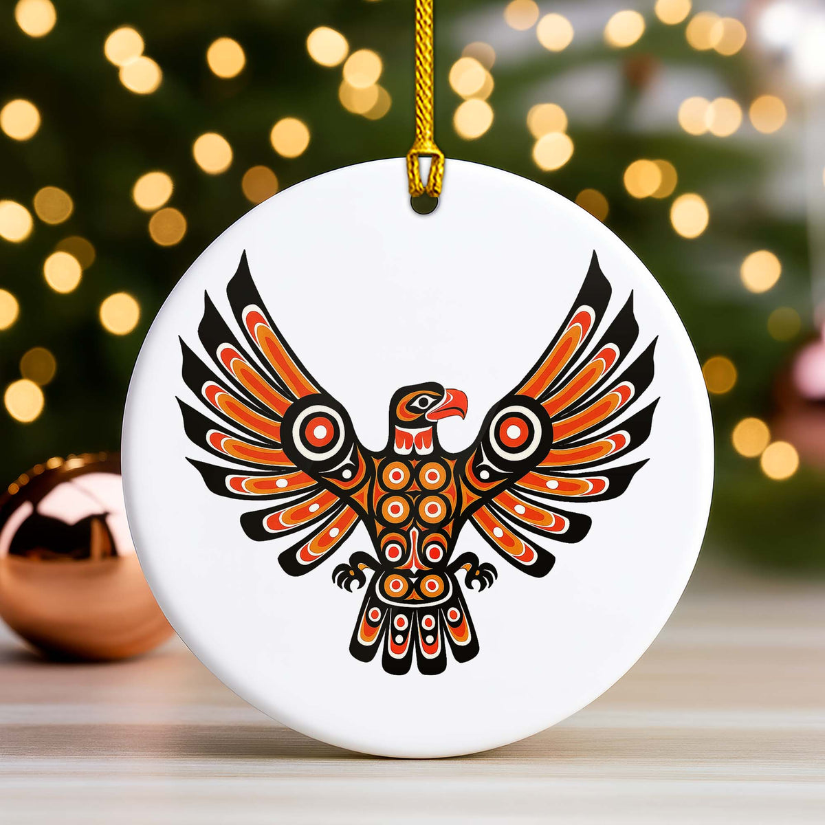 Pacific Eagle Ceramic Ornament - Indigenous Tribal Art for Holiday Decor