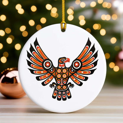 Pacific Eagle Ceramic Ornament - Indigenous Tribal Art for Holiday Decor