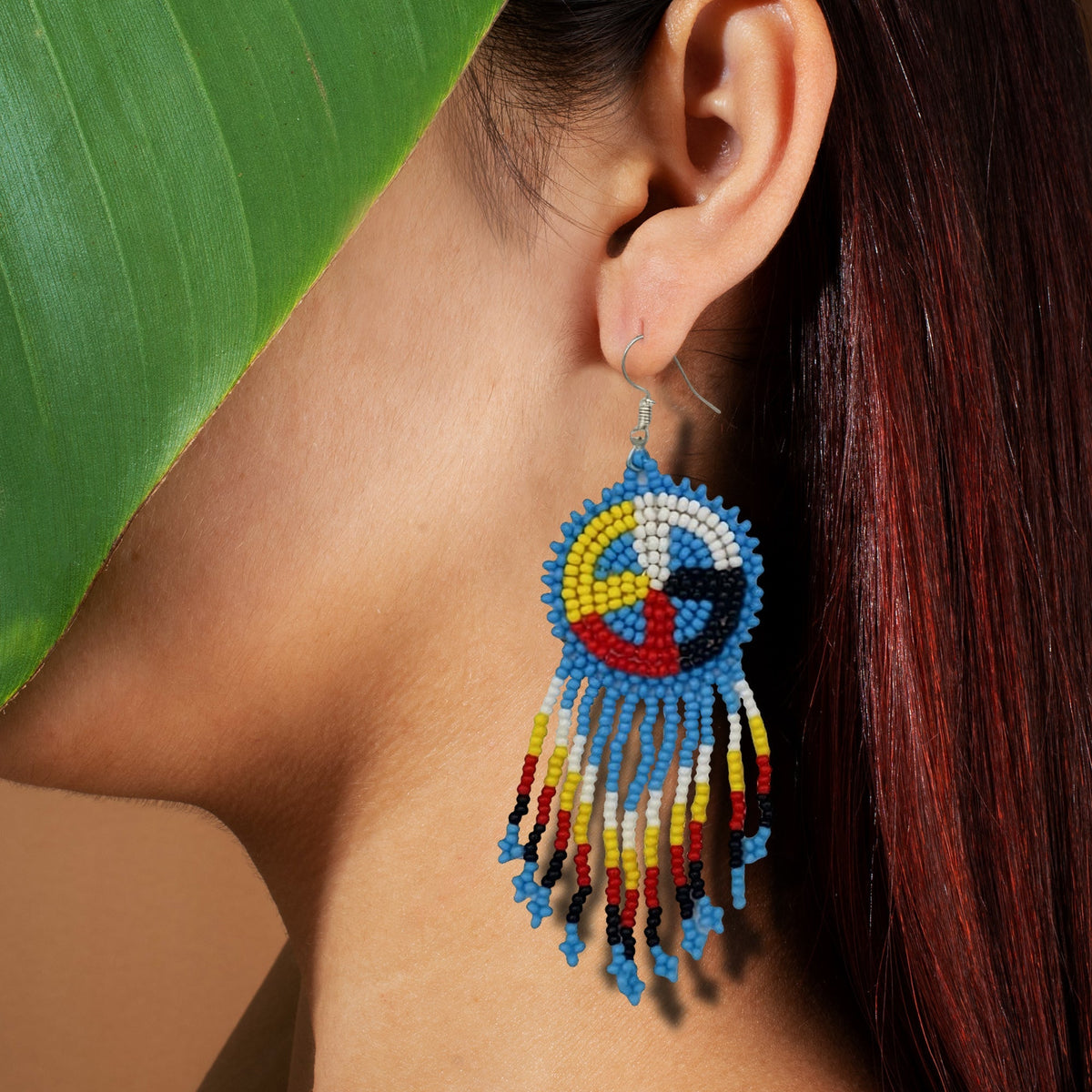 Turquoise Blue Fringe Earrings Beaded Handmade Earrings For Women