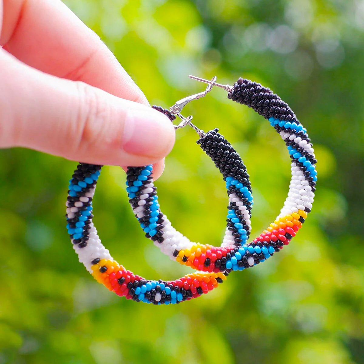 Handmade Black Dusk Pattern Beaded Earrings for Women