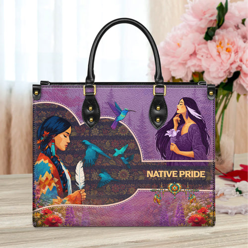Native Pride Leather Handbag – Native American Art Tote Bag | Indigenous Heritage Gift for Women