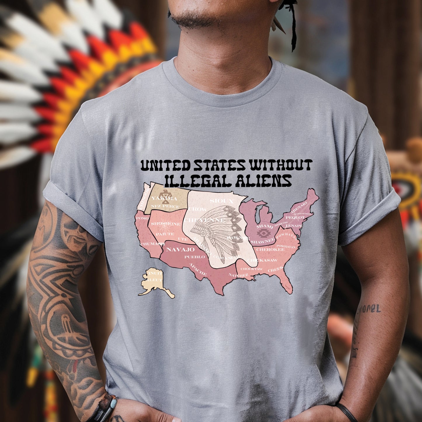 United States Without Illegal Aliens - Unisex T-shirt/T-shirt V-Neck/Hoodie/Sweatshirt - NO ONE IS ILLEGAL ON STOLEN LAND