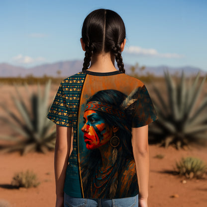 3D T-Shirt " Tribal Feather – Bold Red & Geometric Patterns & MMIW"