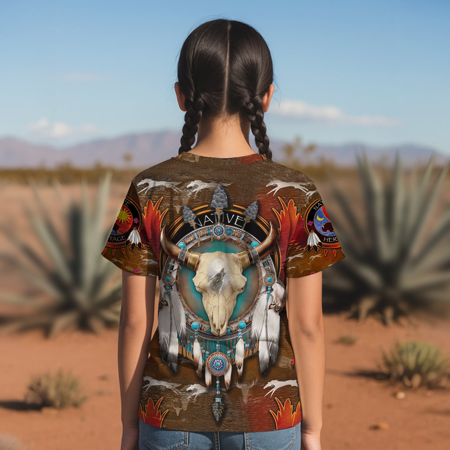 3D T-Shirt "Native American Bison Skull – Tribal Spirit & Heritage Design"