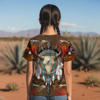 3D T-Shirt "Native American Bison Skull – Tribal Spirit & Heritage Design"