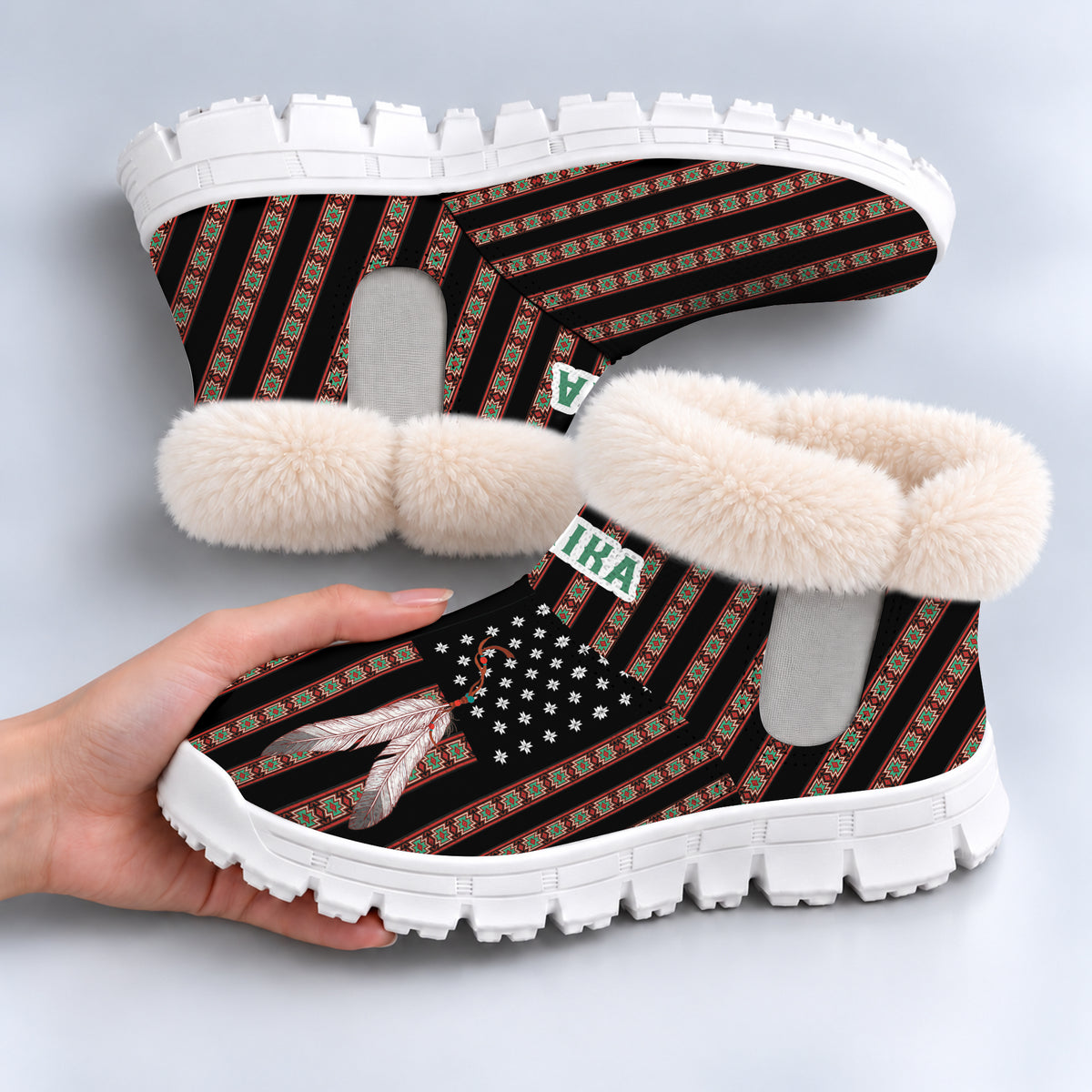 Personalized Snow Boots - Ethnic Stripes & Feather Pattern Great Gift Idea