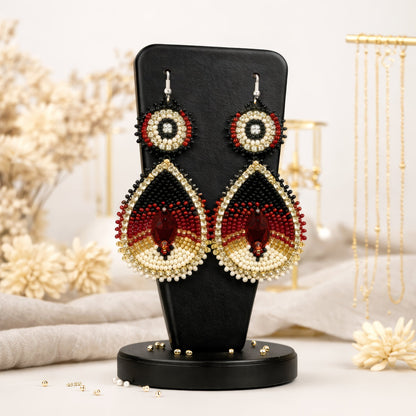 Handmade Beaded Teardrop Czech Brown Cream Earrings