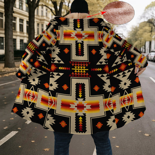 Native American Pattern Horn Button Long Fleece Windbreaker Best Selling