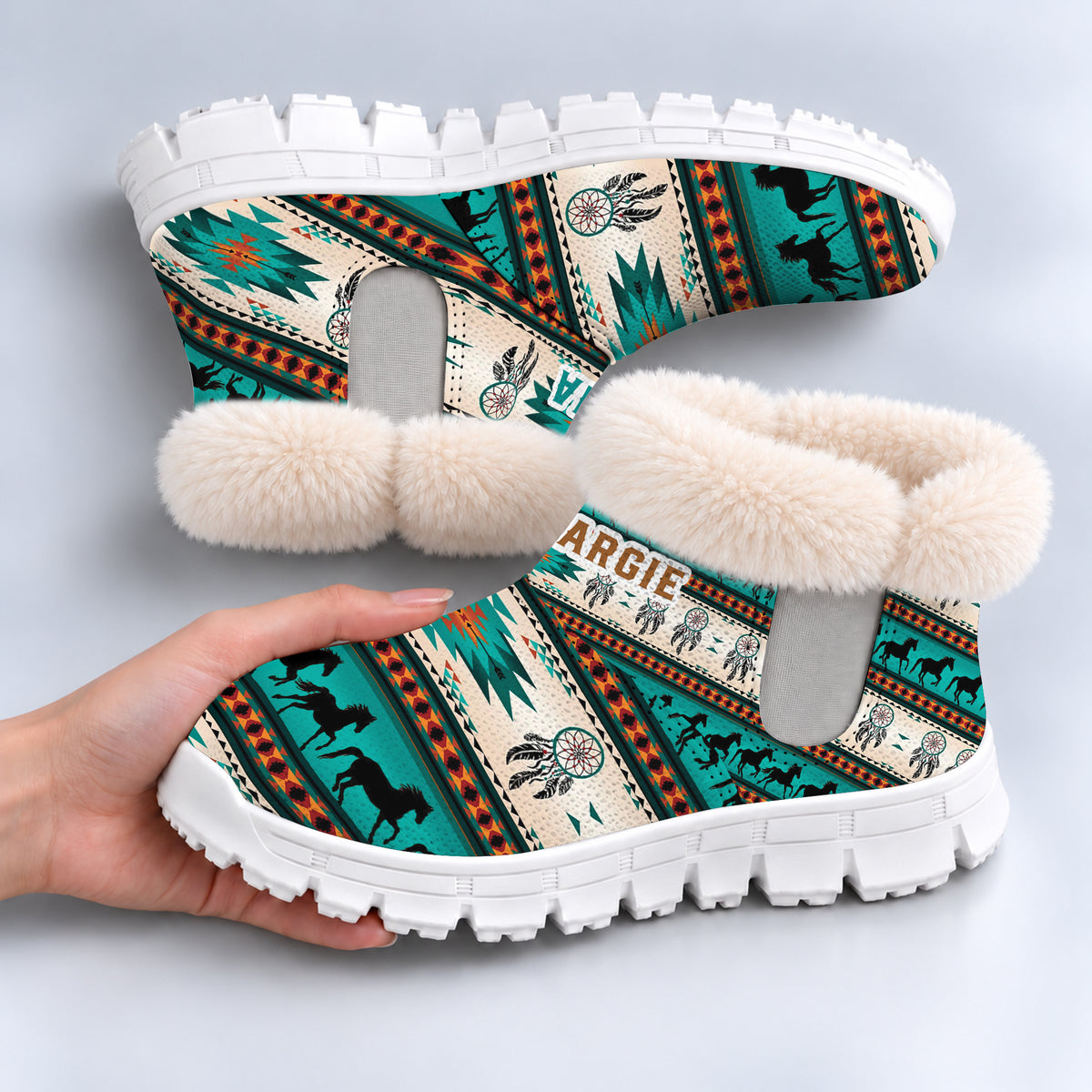 Personalized Snow Boots - Native Horse Pattern Dreamcatcher & Tribal Design, Family Gift