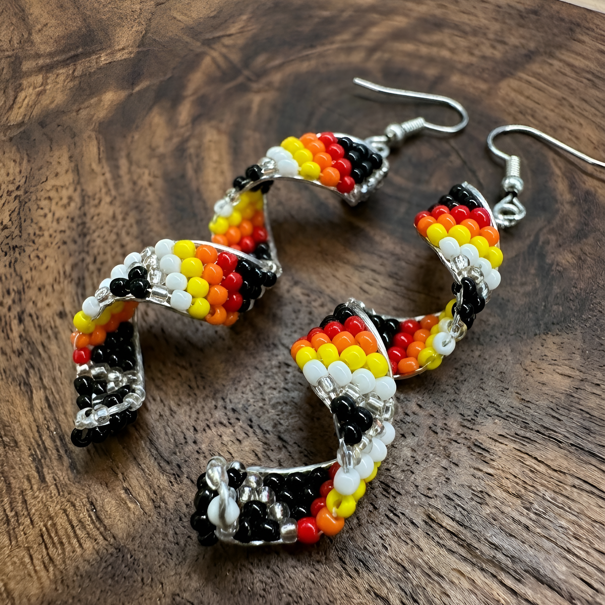 Sacred Spiral Handmade Beaded Drop Black Earrings