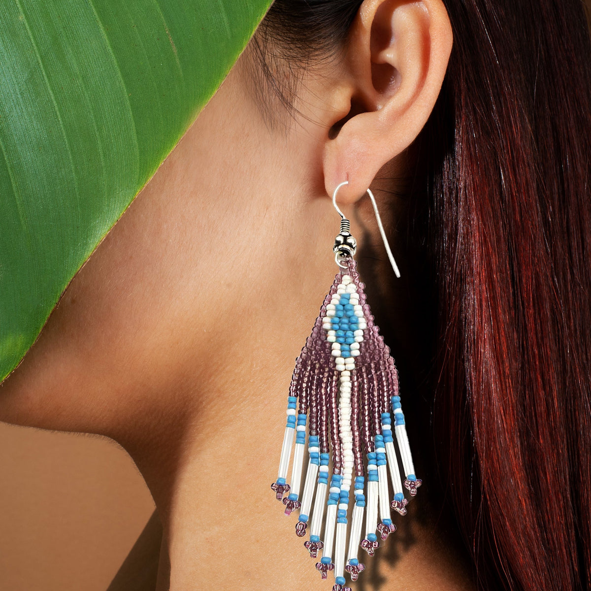 Purple Seed Beaded Handmade Earrings For Women