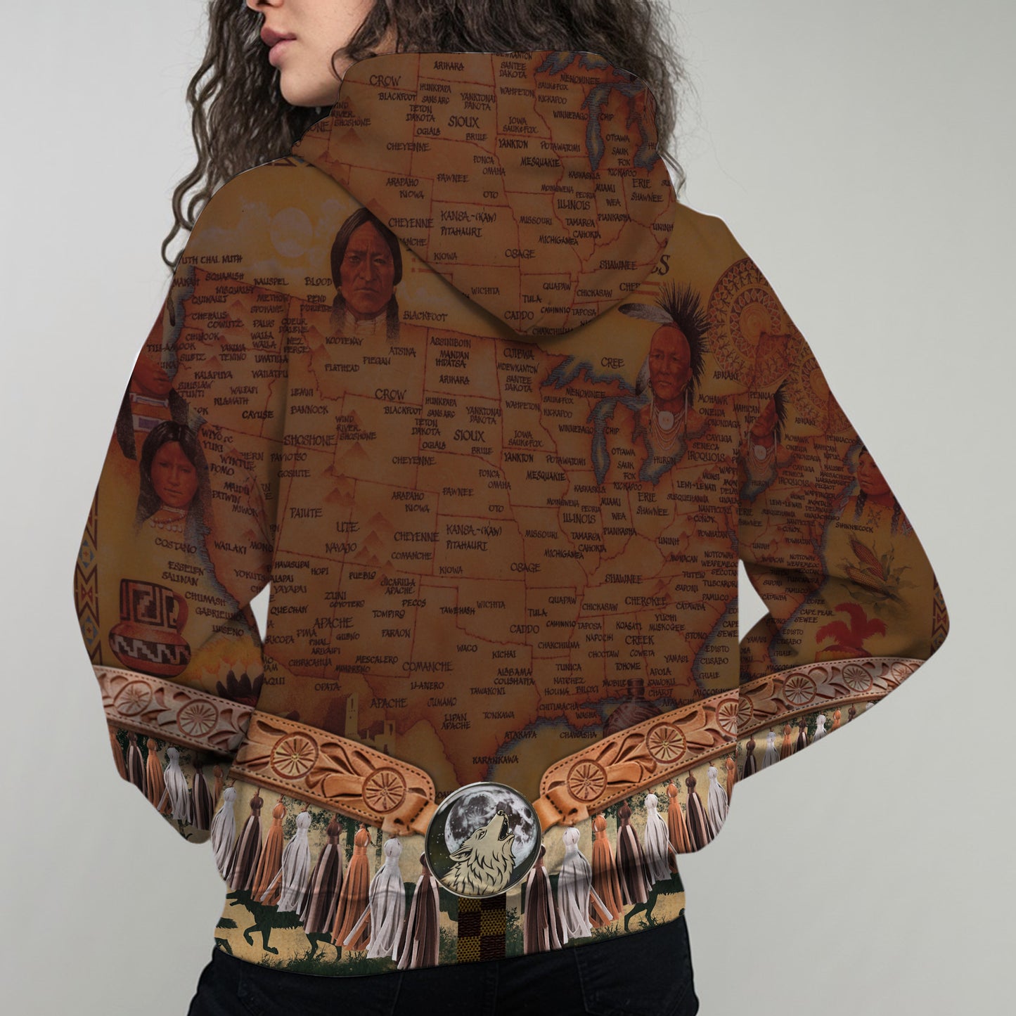 Wolf Chief Hoodie – Tribal Headdress, Feather & Cultural Pattern