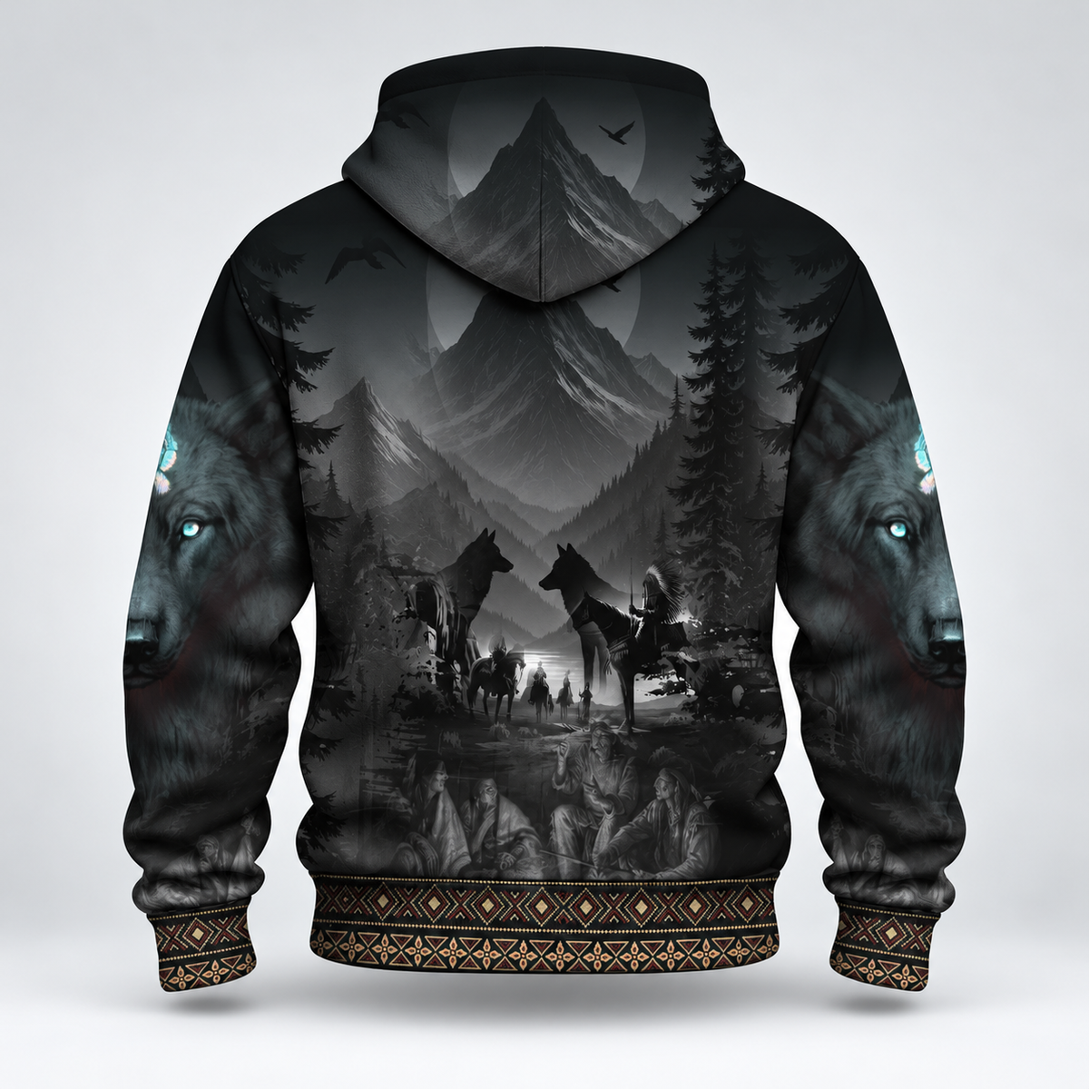 3D Fleece Jacket  Tribal Wolf Guardian Hoodie – 3D Native Spirit Artwork, Blue Eyes Wolf Totem