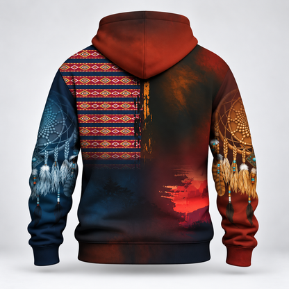 3D Fleece Jacket  The Chief Spirit Hoodie in Red & Blue, Symbol of Freedom and Pride