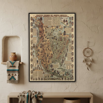 Native Tribes of North American central America and the Caribbean Maps Poster
